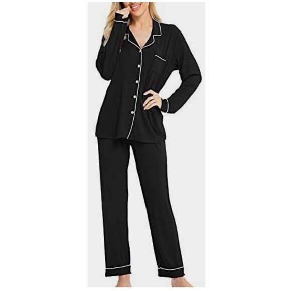 AMAZON, Black satin silk pyjamas set - Picture 3 of 13